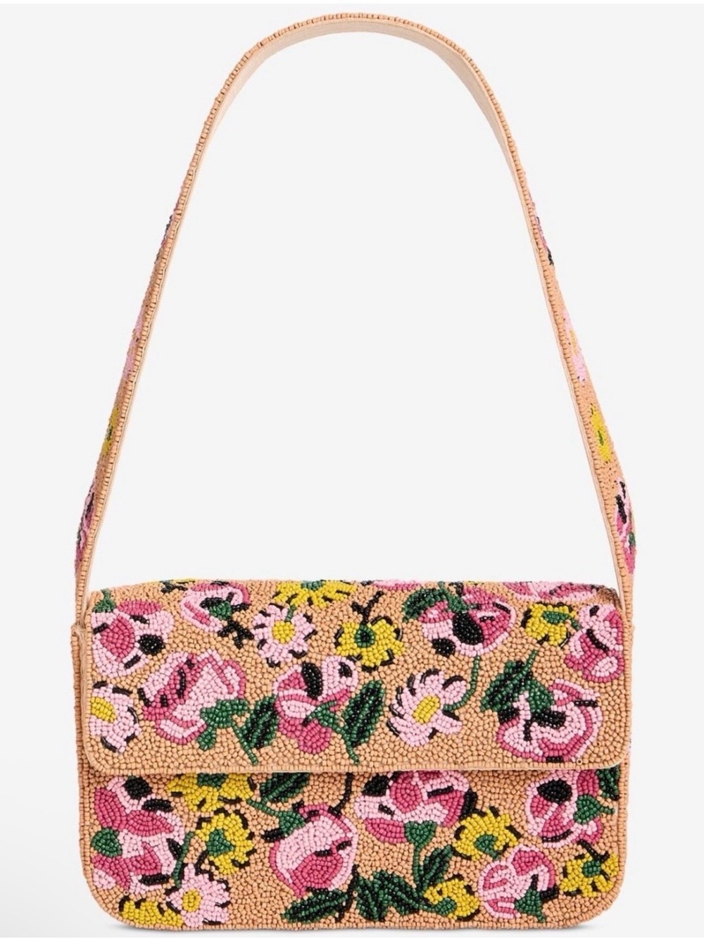On 34th Hand-Beaded Floral Shoulder Bag in Pink NWT $110